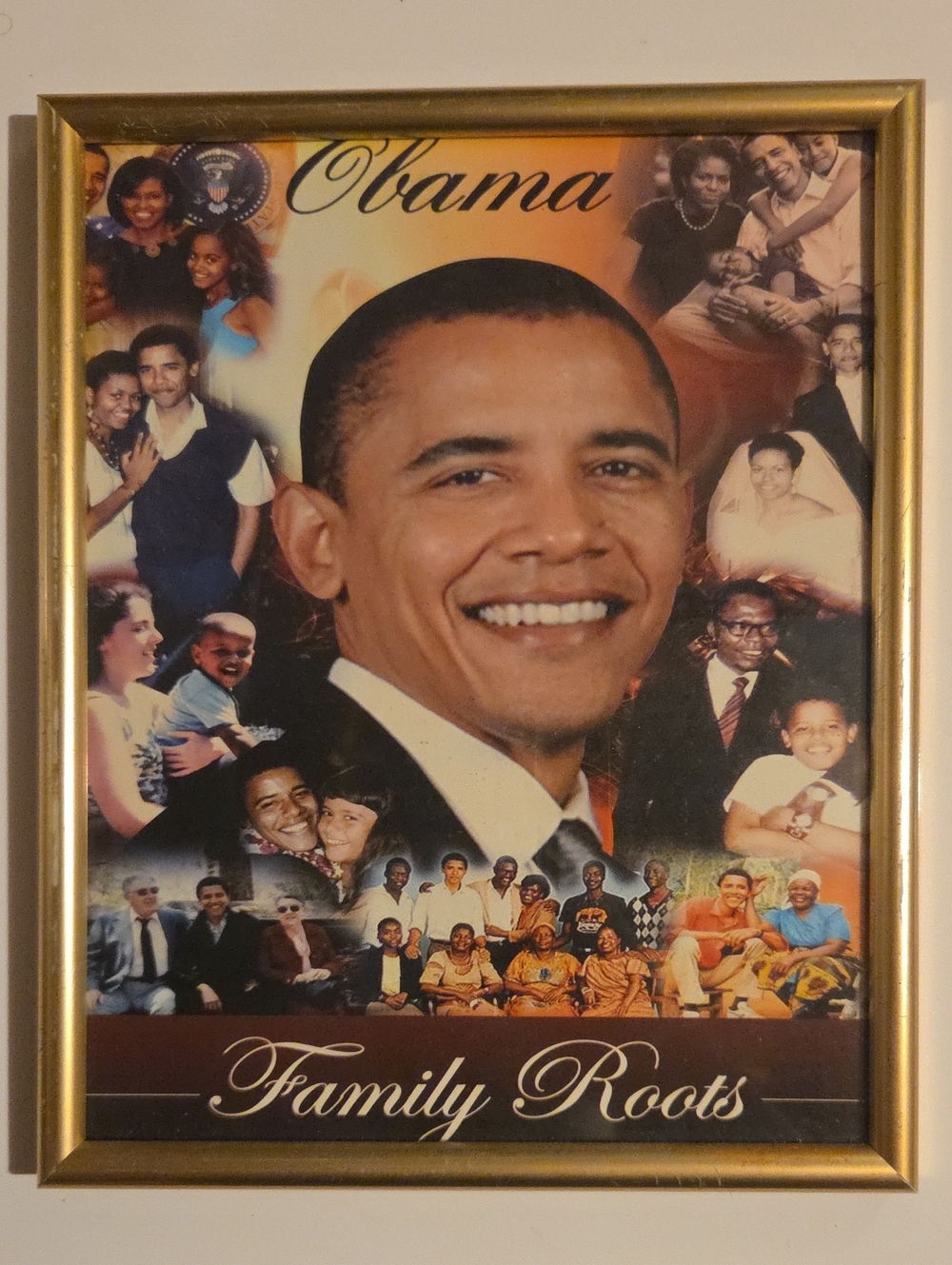 Obama 'Family Roots' Collage Poster - Gold Frame